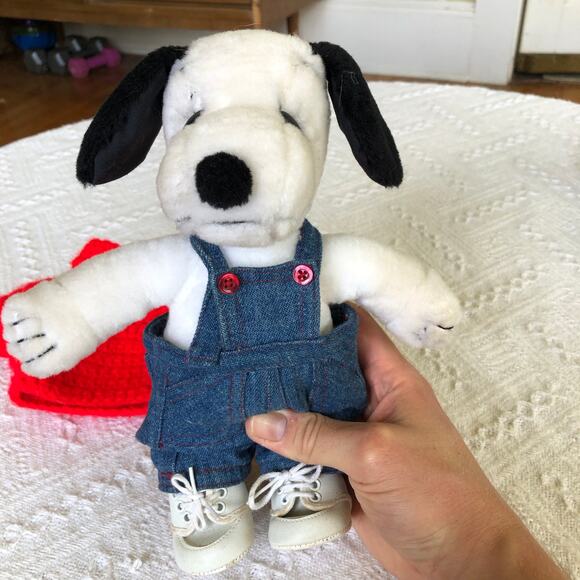 VTG 1968 Snoopy Plush Set of 2 United Feature  Overalls Shirt Sneakers 10" 12" - Picture 6 of 16